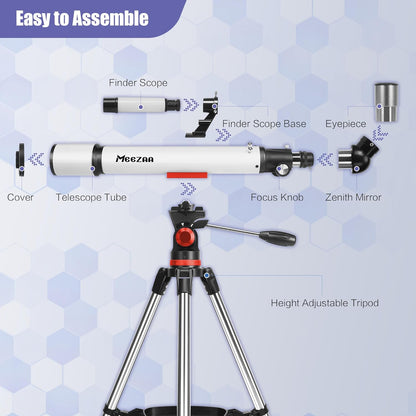 Telescoop, Astronomie Telescoop voor Volwassenen Professioneel, 70mm Opening 700mm Refractor Telescopen voor Kinderen en Beginners, Draagbare Reistelescopen met Roestvrijstalen Statief