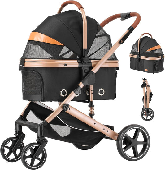 EchoSmile 4-in-1 huisdierkinderwagen voor kleine tot middelgrote honden, opvouwbare lichte katten, hondenkinderwagen, off-road 4 wielen, puppykinderwagen met huisdierendrager, autostoel, 25 kg