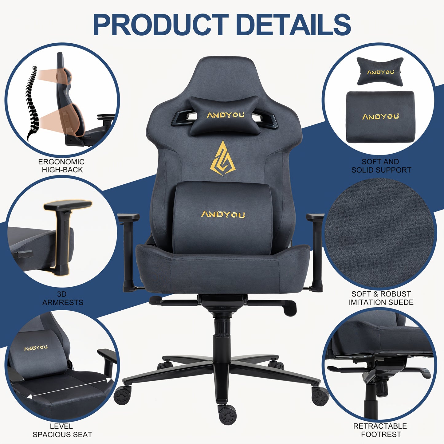 Ergonomische Bureaustoel – Bureaustoel Comfortabel – Werkstoel – Gamingstoel – Computersstoel – Grijs – Memory Foam Zitting – 220 kg Draagkracht