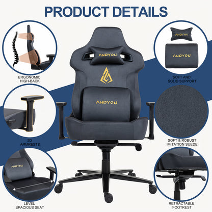 Ergonomische Bureaustoel – Bureaustoel Comfortabel – Werkstoel – Gamingstoel – Computersstoel – Grijs – Memory Foam Zitting – 220 kg Draagkracht