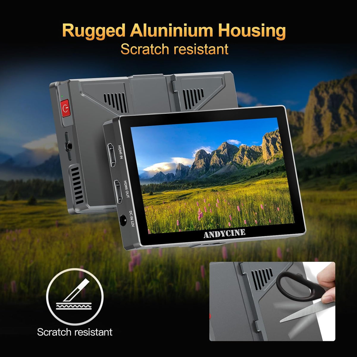 ANDYCINE X5 5.5 Inch Touch Screen 1200 Nits Brightness Aluminum Case DSLR Camera Monitor, 4K HDMI Input and Output with 3D-LUT, All Waveforms Including F970C, Carrying Case, Micro HDMI Cable - QUORE