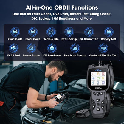 MA200 Plus OBD2 Scanner, 10000+ Automodellen, Alle Systeem Diagnosegereedschap, Diagnoseapparaat met 6 Diensten, Olie/BMS/EPB/SAS/DPF/TPMS Reset, Auto VIN, Batterijtest, Levenslange Updates