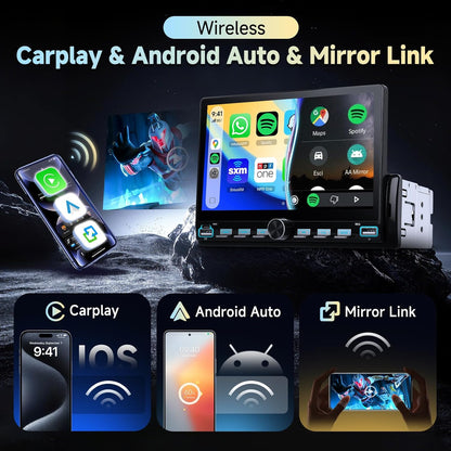 Hodozzy Autoradio 1 DIN met draadloze Carplay Android Auto, 7 inch touchscreen autoradio 1 DIN Bluetooth, spiegellink, FM Type-C/USB/AUX, MP5-online videospeler met achteruitrijcamera