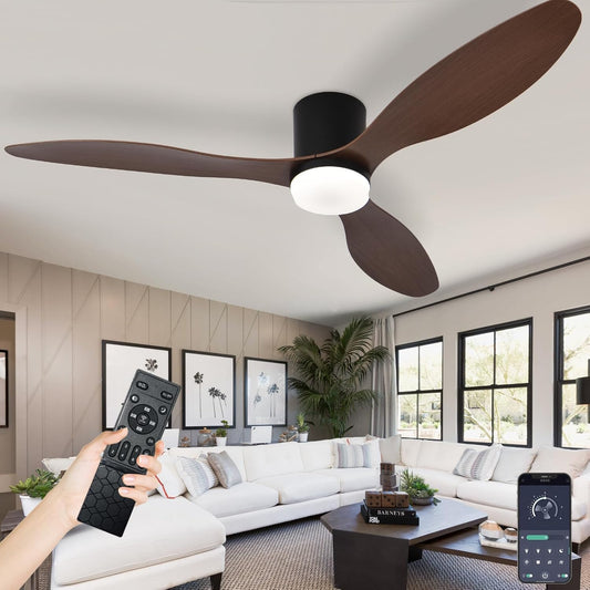 Grote Plafondventilator Met Verlichting En Afstandsbediening Voor De Slaapkamer, Moderne Plafondventilator Voor Binnen Met Lampen, 6-snelheden Stille DC-motor, Geheugenfunctie Dimbare Led-Black-52in