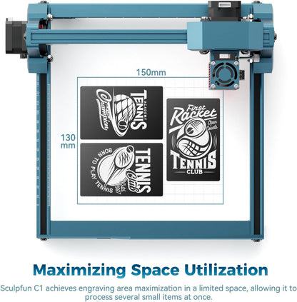 SCULPFUN C1 Mini Laser Engraver, 3W Portable Laser Engraving Machine with 0.04mm Ultra Fine Spot, Work for DIY Beginners,Plywood,Leather,Kraft Paper,Slate, Engraving Area 150 * 130mm