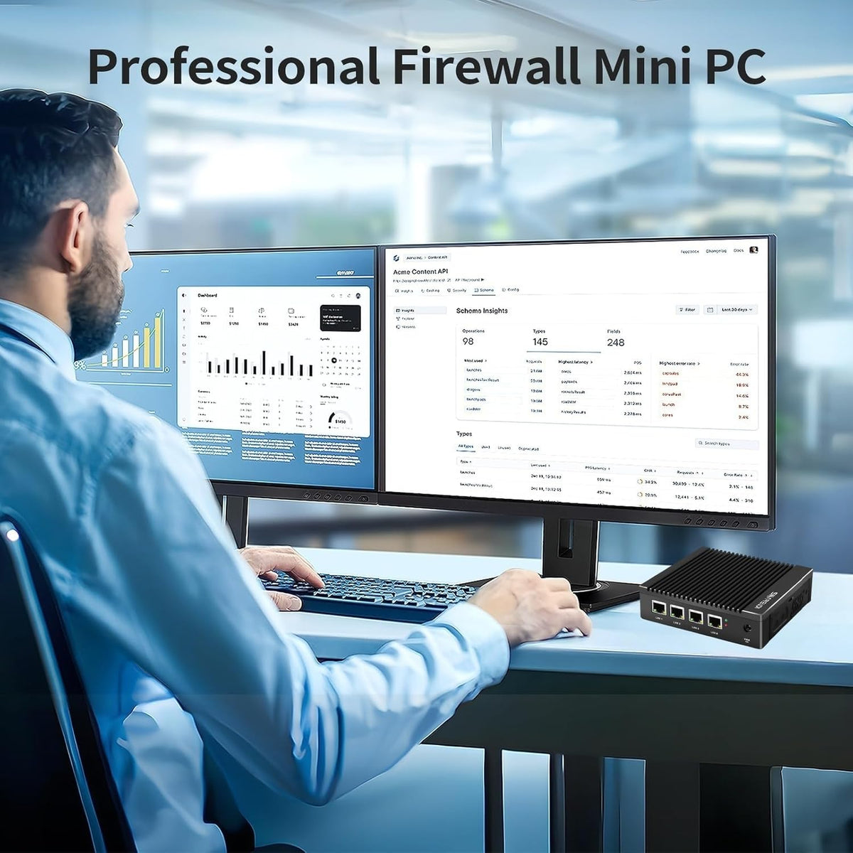 Fanless Mini PC Intel N3700 Quad Core, Firewall Micro Appliance, 4 Intel 2.5GbE i225 Gigabit NIC Port Mini-Desktop Computer, AES-NI, USB3.0/HDMI/VGA, 8G DDR3 128GB SSD. - QUORE