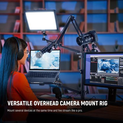 NEEWER Overhead Camera Stand Bureau Mount Rig met 4 Boom Arms voor Fotografie Video Licht Ring Licht Mount Webcam Mic Compact DSLR voor Live Streaming Uitzending Online Onderwijs Vergadering, DS007