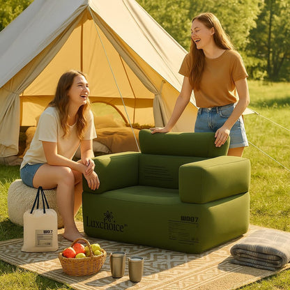 Luxchoice Opblaasbare sofa, camping, 1 persoon, luchtbank, camping, opblaasbare bank, opblaasbare outdoor luchtbank met armleuning en draagbare pomp