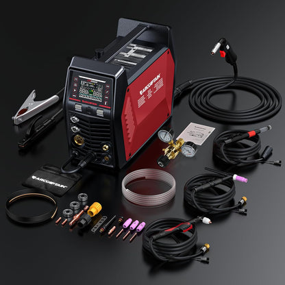 ARCCAPTAIN MIG205MP 9-in-1 iControl App-besturing MIG‑lasapparaat, plasmasnijder, puls‑MIG/flux‑core/spool gun/DC HF/Lift TIG/Clean/MMA‑aluminium lasapparaat, 230 V, meervoudig lasapparaat