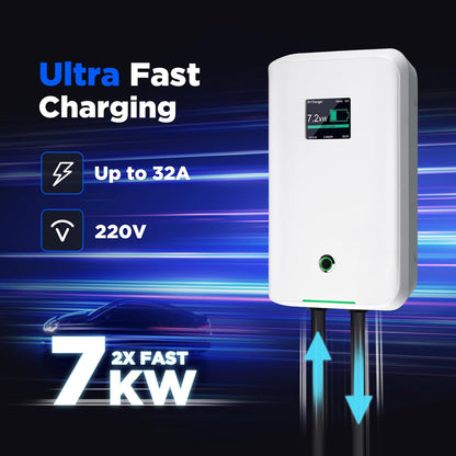 Morec EV laadstation enkelfasige 32A-lader 7,68 kW met een kabelaansluiting en 1,5 m stroomkabel naar de verdeelkast Draagbare snelle wanddoos voor Nissan Toyota BWM Renault Audi Vauxhall Ampera Chevrolet