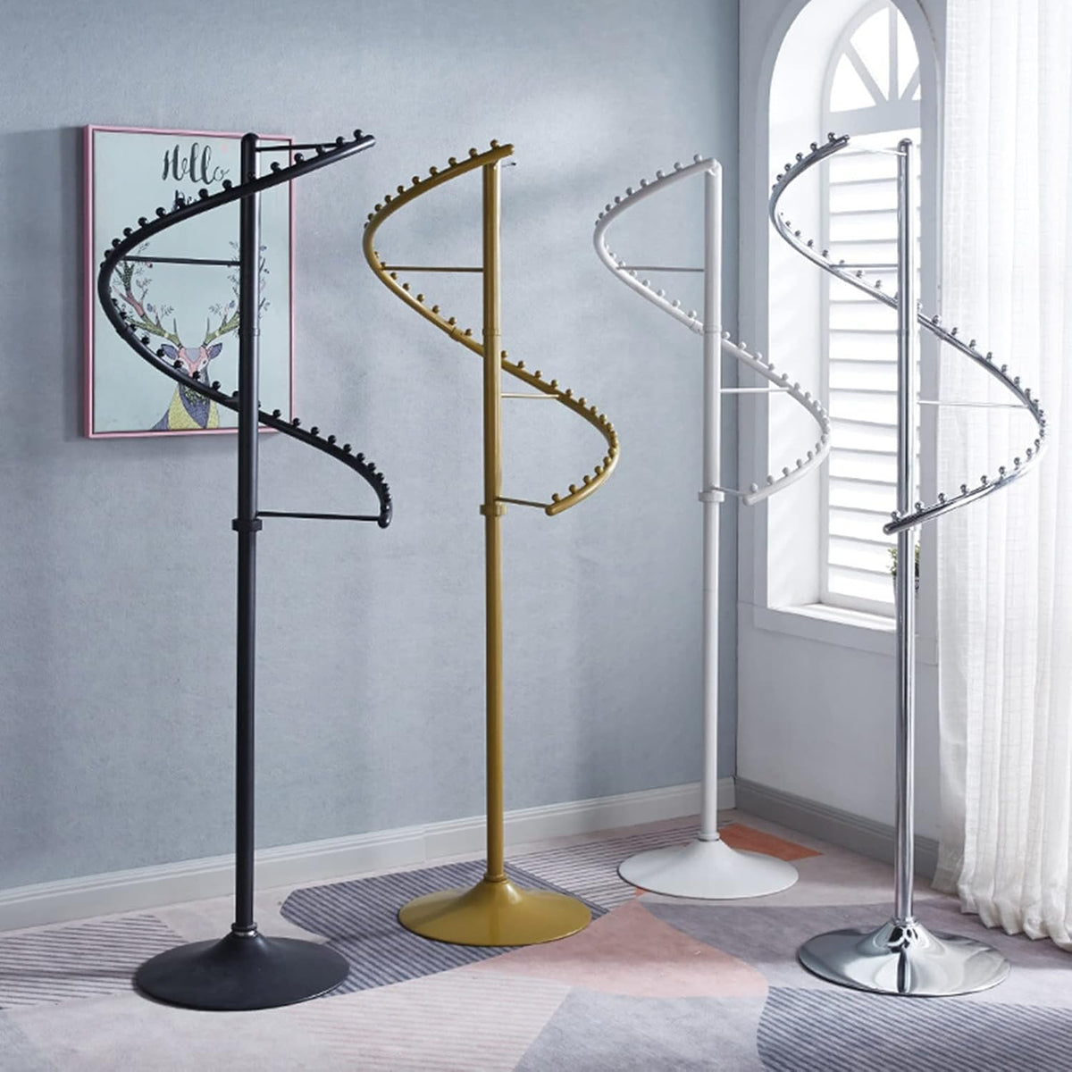 Spiraal roterend kledingrek, 38 ballen heavy duty kledingrek, staande metalen stevige vrijstaande hanger voor boetiek slaapkamer ruimtebesparend (kleur: goud, maat: 180 cm)