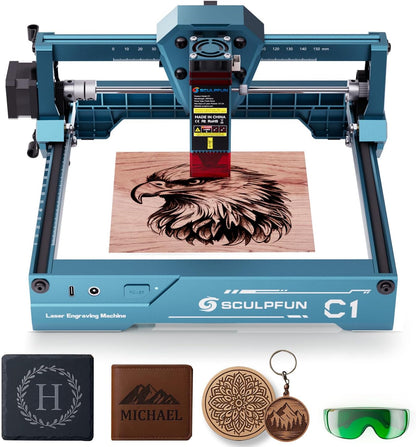 SCULPFUN C1 Mini Laser Engraver, 3W Portable Laser Engraving Machine with 0.04mm Ultra Fine Spot, Work for DIY Beginners,Plywood,Leather,Kraft Paper,Slate, Engraving Area 150 * 130mm