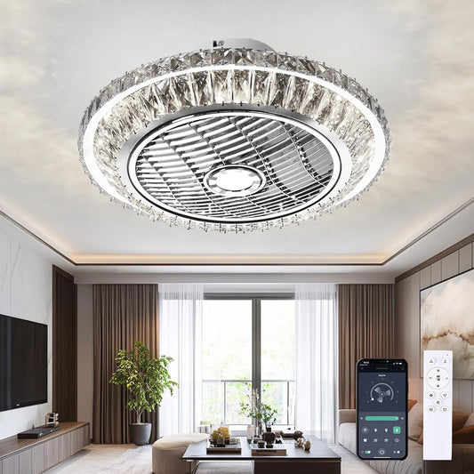 LED-plafondventilator met verlichting, stille kristallen ventilatorkroonluchter met afstandsbediening, dimbare timingventilator, plafondlamp, 72 W moderne ventilator, plafondlamp voor kinderkamer