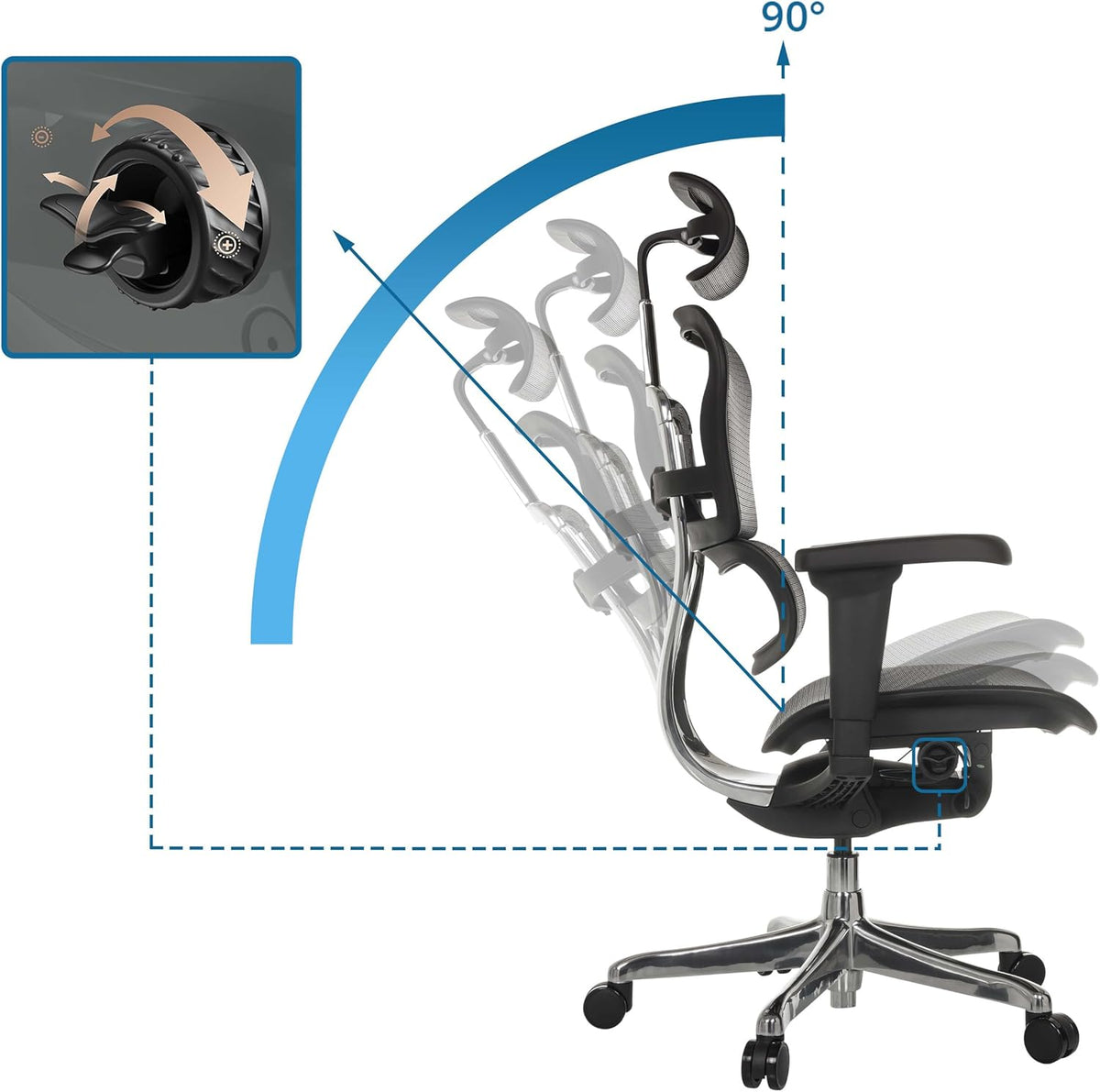 hjh OFFICE Ergonomische Ergohuman Ultra GEN2 Bureaustoel, origineel design, bureaustoel met flexibele lendensteun, netbespanning, zwart
