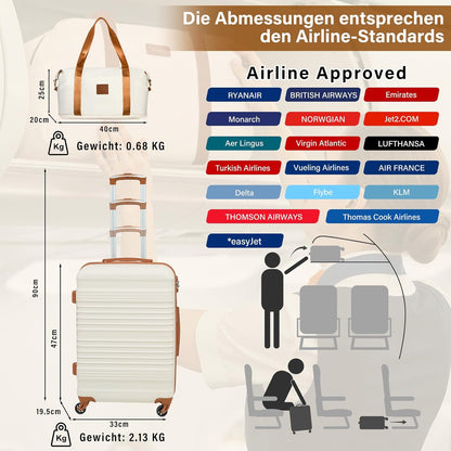 COOLIFE Kofferset, trolley, koffer, ABS, harde schaal, reiskoffer, 4 wielen, TSA-slot, intrekbare trolley, de koffer bevat 1 reistas en 1 toilettas, geel/zwart, Koffer-Set 6tlg, Harde trolley koffer