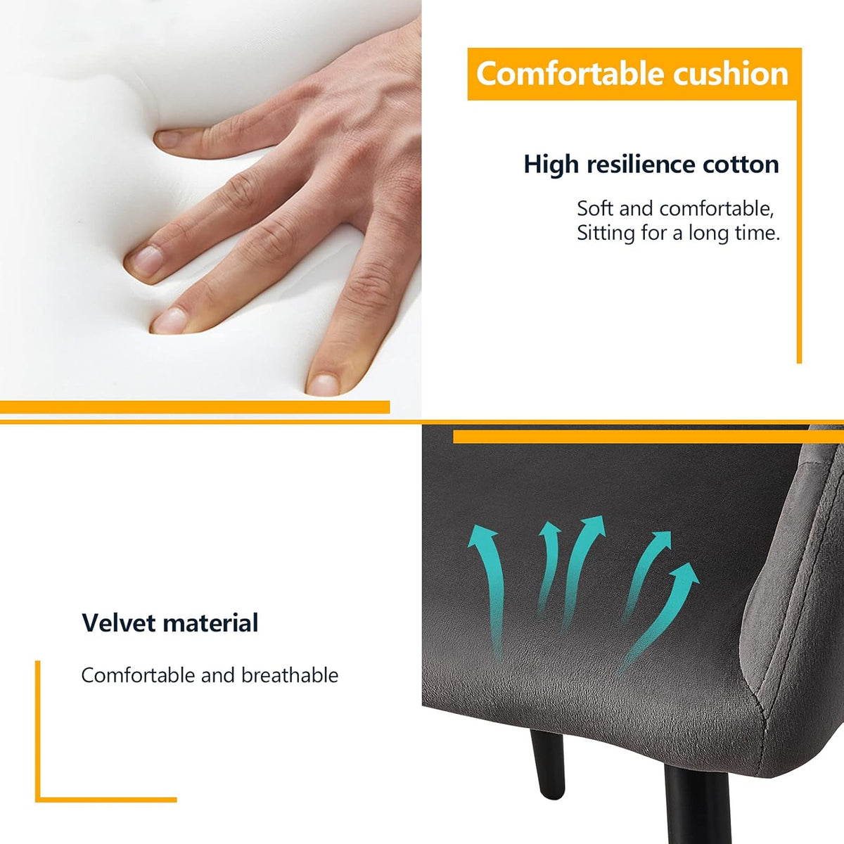 TUKAILAi Eetkamerstoelen Set van 2, Fluwelen Gestoffeerde Zitting Keuken Leisure Stoelen, Accent Stoelen met Rugleuning en Metalen Benen, Fauteuils voor Woonkamer Slaapkamer Lounge Receptie