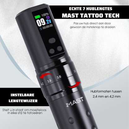 Mast Fold2 Pro Draadloze Tattoo Machine Pen Roterende Tattoo Machine Tattoo Gun 7 Slages Lengte 2pcs Batterij 2000mAh Krachtige Motor door Mcore Smart Display Screen Roze