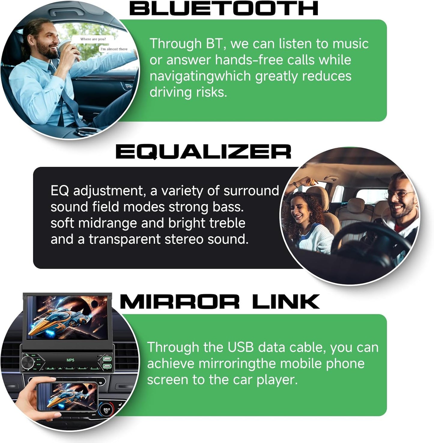 Hodozzy DAB Car Radio 1 Din with 7 Inch Screen Extendable 1 Din Flip Out Touch Screen Car Radio with CarPlay Wireless Android Car Bluetooth EQ FM Radio USB Type C SWC + Rear View Camera - QUORE