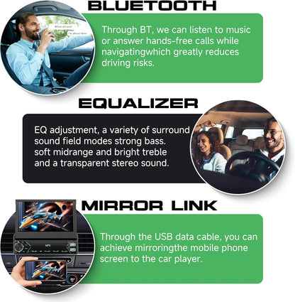 Hodozzy DAB Car Radio 1 Din with 7 Inch Screen Extendable 1 Din Flip Out Touch Screen Car Radio with CarPlay Wireless Android Car Bluetooth EQ FM Radio USB Type C SWC + Rear View Camera - QUORE