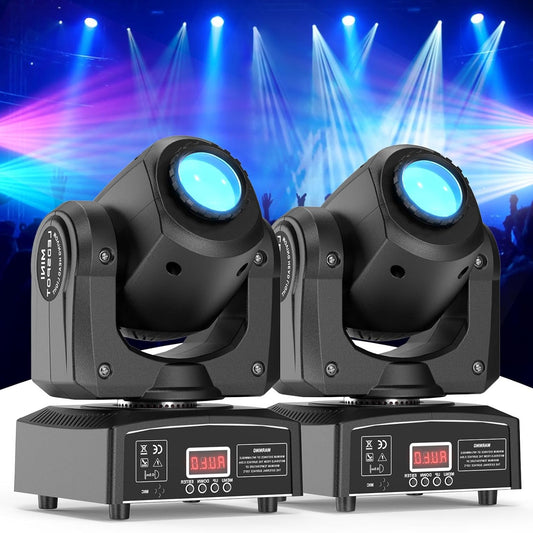 50W Beam Moving Head LED Party Light with 8 Colors 8 Patterns, Mini RGBW Disco Stage Light Dmx512 Light Effect Wash Voice Control for DJ Bar Wedding Christmas Headlight 2 Pieces - QUORE