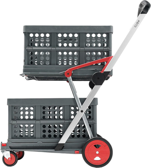 Opvouwbare transportwagen – Transportkar – Boodschappenwagen – Trolley – Vouwkar – Rood – Met 2 Vouwdozen – In 2 Seconden Inklapbaar – Met Parkeerrem En Spanband