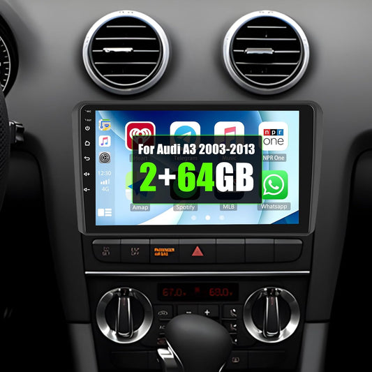 SIXWIN 2 + 64G Android 13 autoradio voor Audi A3 2003-2013 met Carplay/Android auto/mirrorlink, 9 inch HD touchscreen met wifi, GPS, Bluetooth, FM/RDS EQ+ achteruitrijcamera