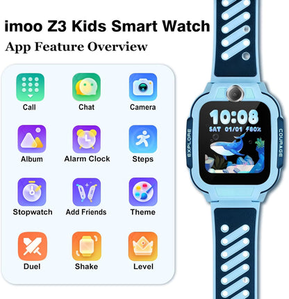 imoo Z3 Kinder Smartwatch – GPS Tracker Watch met HD Video Bellen (Wide-Angle Camera), SOS Noodknop, Ouderlijk Toezicht App, Klassenmodus, IPX8 Waterdicht 20m (Smart Watch for Kids)