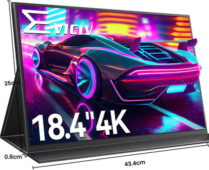 Draagbare Monitor QLED 4K 18.4 Inch EVICIV Mobiel Display met UHD 3840 * 2160 1500:1 IPS Scherm USB C Mini HDMI voor Laptop PC Xbo, VESA-monteerbaar