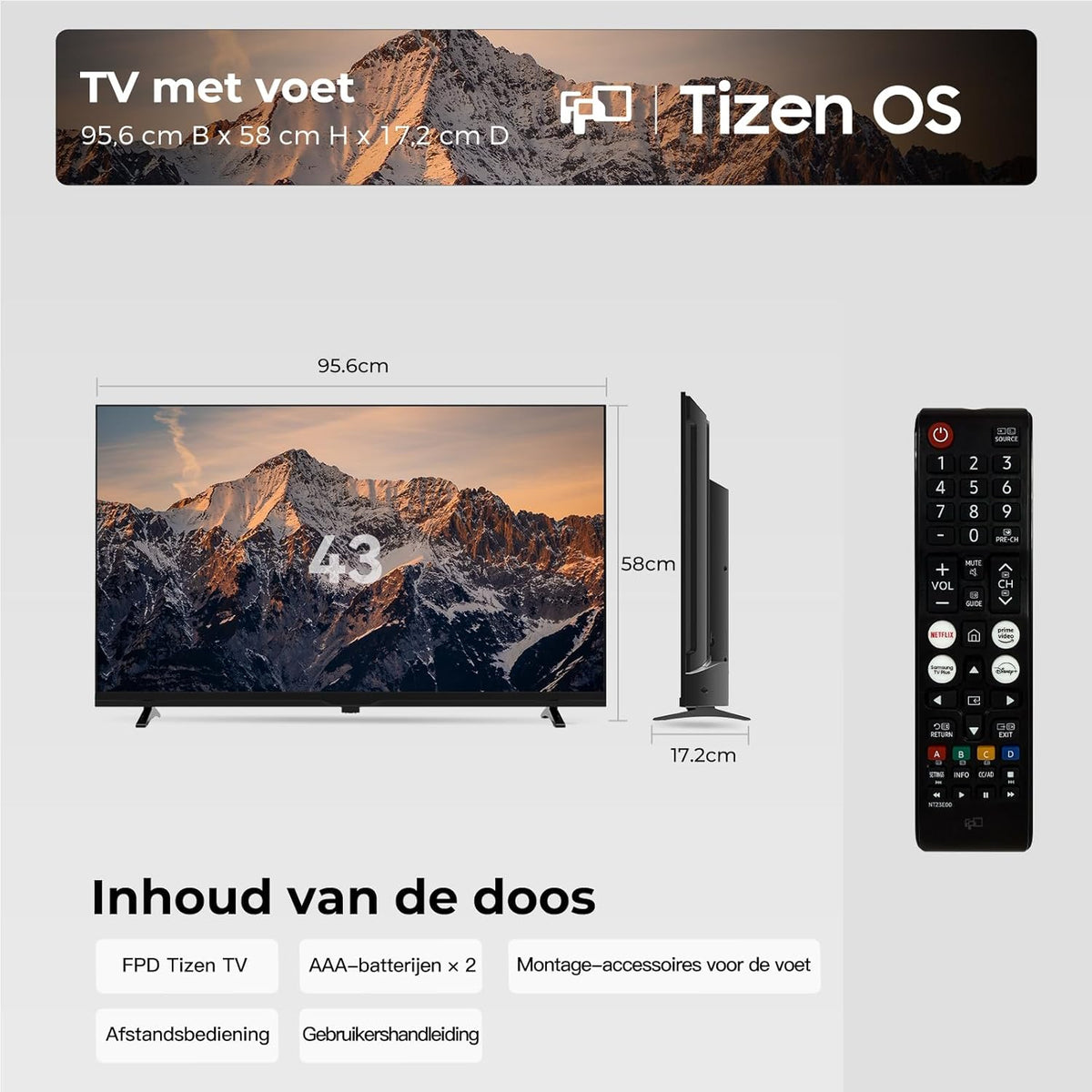 FPD Smart TV 43 Inch, Full HD 1080p televisie met Tizen OS, compatibel met Samsung TV Plus, Dolby Audio, HDR 10, SmartThings, Miracast, Gaming Hub, Voice Control, flatscreen-tv (ET43-P1, 2026)