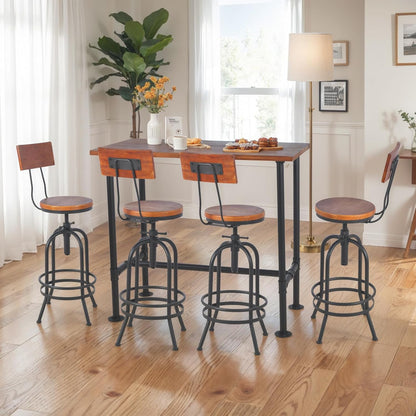 Set van 2 industriële barkrukken met rugleuning, draaibare houten zit-bar in hoogte verstelbaar 26-32 inch keuken eiland eetkamerstoel