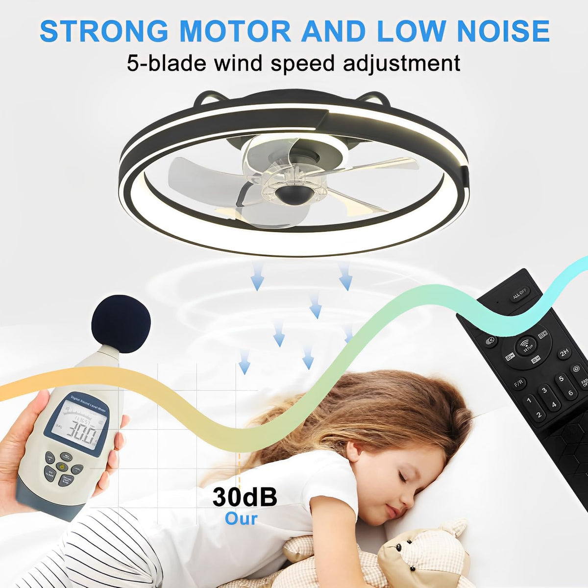 Plafondventilator met Lamp, 64W Dimbare Stille Plafond Ventilator met Afstandsbediening en APP, 6 Snelheden Omkeerbaar Ventilator Lamp, Plafondventilator met Verlichting Voor Woonkamer, Zwart