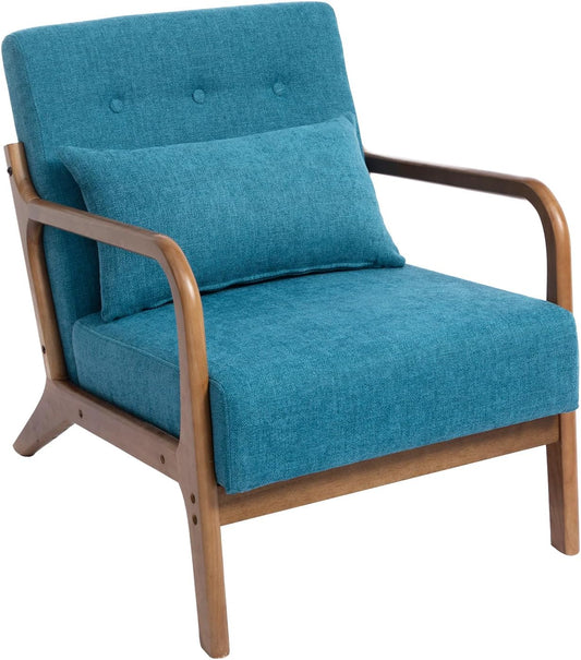 HollyHOME Fauteuil Woonkamer Comfortabele Armstoel Leesstoel Slaapkamer Relax Accent Stoelen met Houten Frame, Teal
