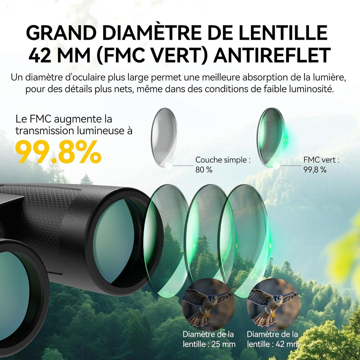 Svbony Upgraded SV202 8x42 ED Binoculars, BAK4 Prism FMC Lens, IPX7 Waterproof, Phase Correction, Dielectric Prism Coating, Wide Angle Lens for Adults, Bird Watching - QUORE