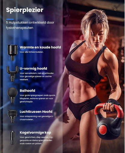 Massagepistool Voor Rug En Spieren – Massage Gun – Massagegeweer – Massageapparaat – Spiermassageapparaat – Met Warmte- En Koudefunctie – 10Mm Amplitude En 4000Mah Accu