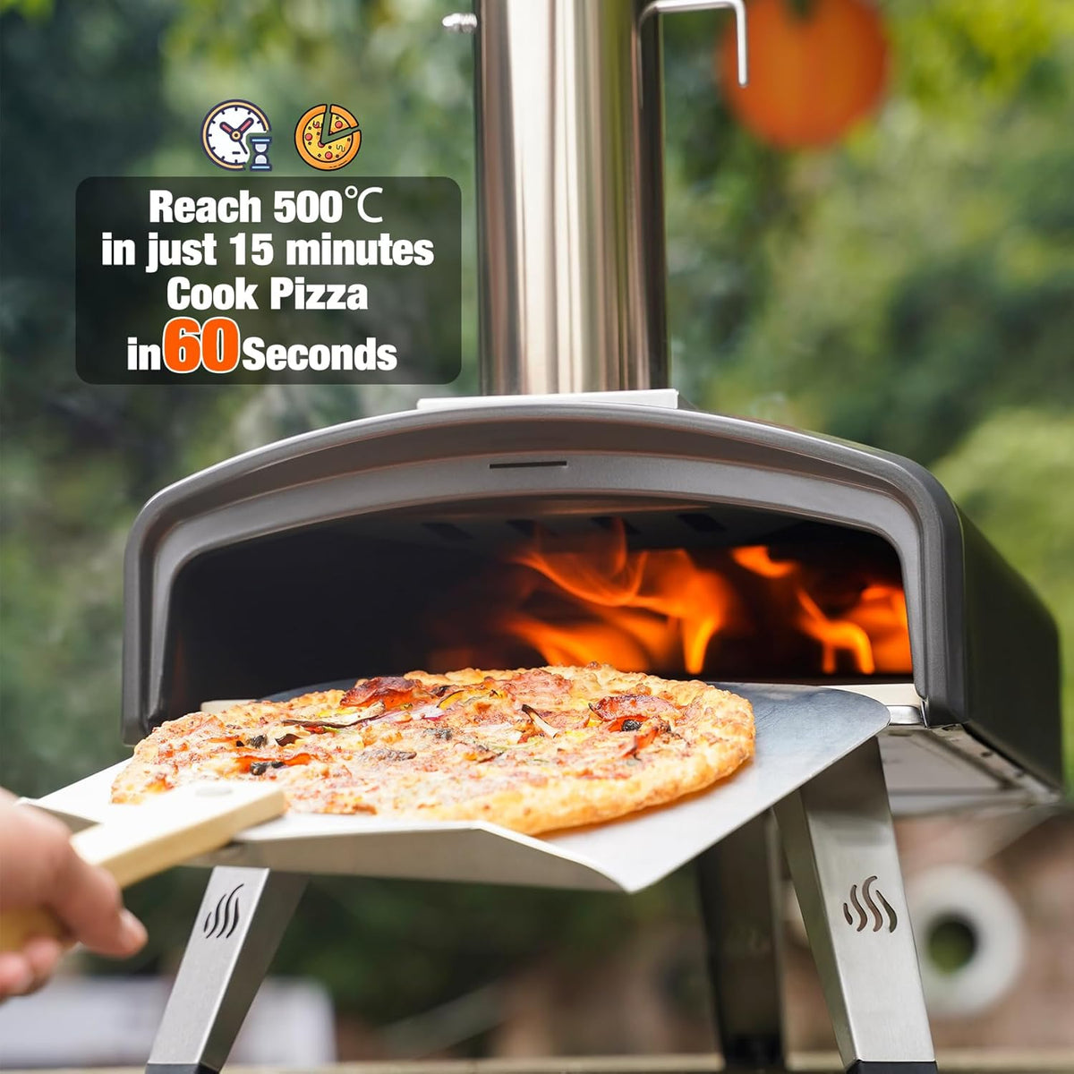 Mimiuo Draagbare Pizzaoven voor Buiten met 33cm Vierkante Pizzasteen, Mobiele Pizzaoven voor Houtskool en Brandhout, Houtgestookte Pizzaoven voor Tuin, Camping, Pizza Oven