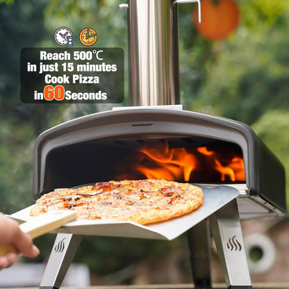 Mimiuo Draagbare Pizzaoven voor Buiten met 33cm Vierkante Pizzasteen, Mobiele Pizzaoven voor Houtskool en Brandhout, Houtgestookte Pizzaoven voor Tuin, Camping, Pizza Oven