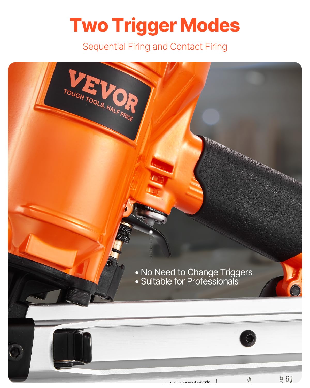VEVOR Table nail, compressed air nail machine for round head frame, complete from 50 to 90 mm, 21 degrees, double relaxation mode and depth adjustment without tools