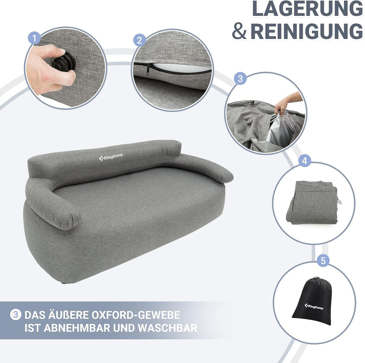 KingCamp Opblaasbare bank, outdoor, camping, luchtbank, met rugleuning, armleuning, opblaasbare bank, camping, voor indoor, outdoor, party, reizen, strand
