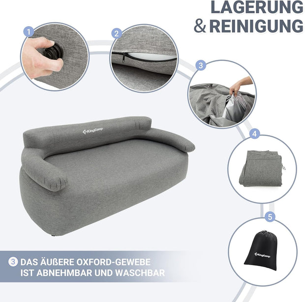 KingCamp Opblaasbare bank, outdoor, camping, luchtbank, met rugleuning, armleuning, opblaasbare bank, camping, voor indoor, outdoor, party, reizen, strand