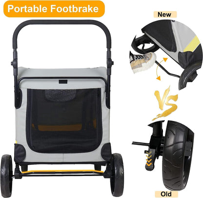BingoPaw Heavy duty hondenwagen voor zware grote honden: opvouwbare hondenbuggy, tot 42 kg, hondenbuggy met 4 wielen, 3 netramen, verstelbare handgreep