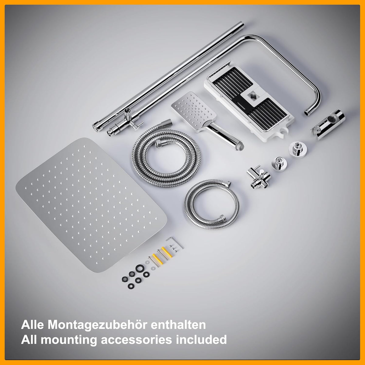 Regendouchesysteem – Douchekop – Doucheset – Regendouche – Douchestang – RVS 35x25 cm – Verstelbare douchearm chrome