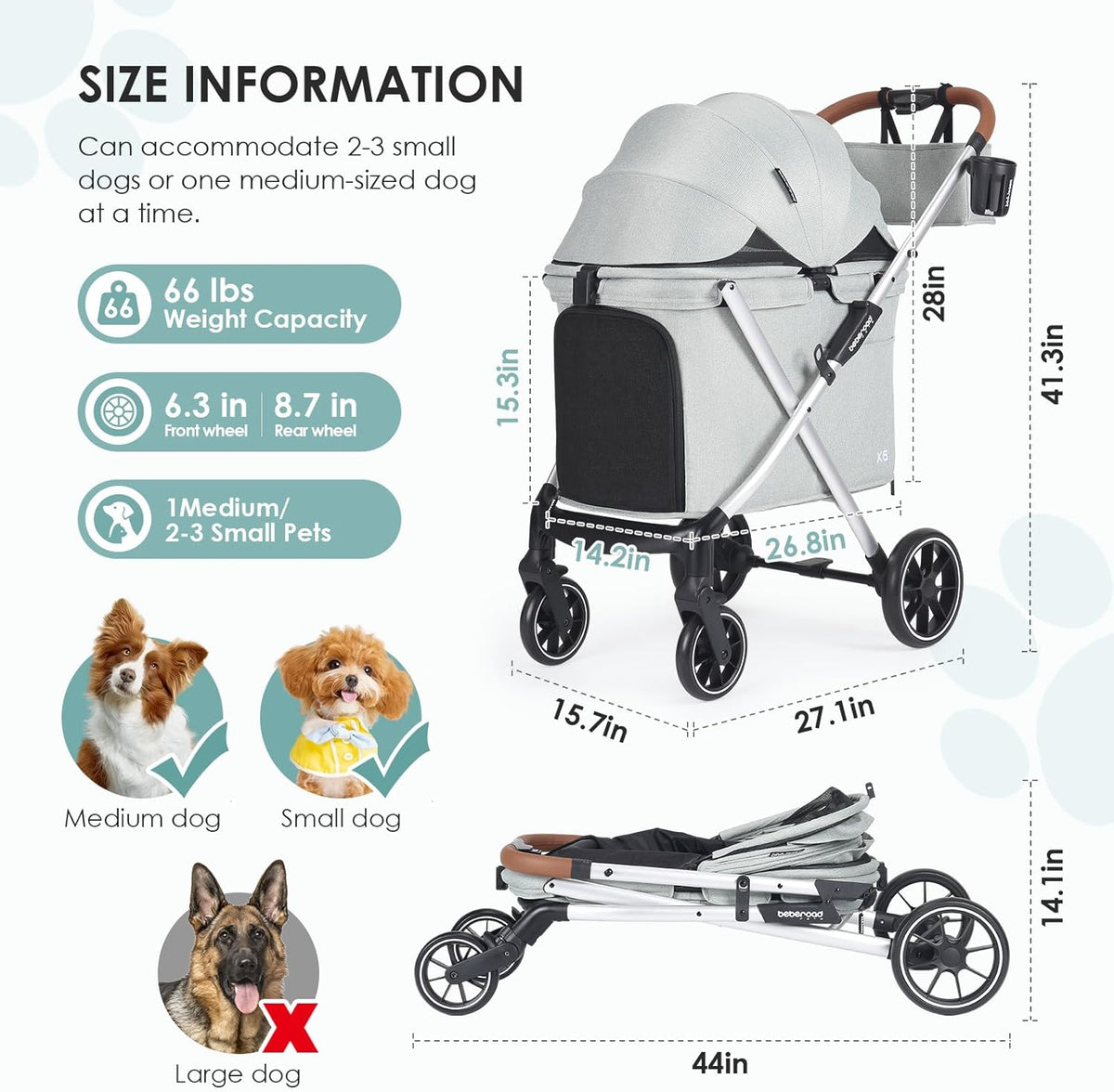 Beberoad X6 Pet Stroller, groen