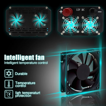 Yinleader 12V/24V naar 230V 2500W / 5000W omvormer LCD 3 EU stopcontacten 4 USB