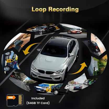 Dashcam 360° Vierkanaals – Autocamera – Dashboardcamera – Reisrecorder – Parkeermonitor – Full HD 1080P – 2,4 Inch Scherm Met 8 IR Nachtzicht En 64 GB Geheugen