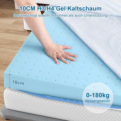 Matrastopper – Topper – Matrasversteviger – Matrasbeschermer – Matrasverbeteraar – 120x200 cm – 10 cm Gel Koudschuim – OEKO-TEX Wasbare Hoes