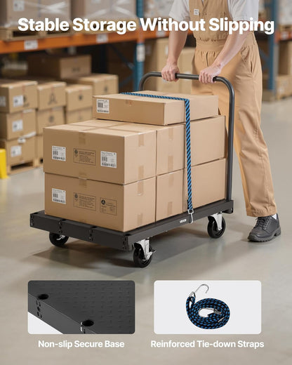 VEVOR Drywall Trolley Load Capacity 810 kg Steel Plates 12.5 mm Casters Platform 91.5 x 61 cm with 3 Side Handrails for Factory Garage Black