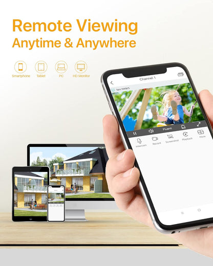 Anlapus 1080P HD Videobewakingssysteem Voor Buiten met 1TB Harde Schijf, 8CH 1080P H.265+ DVR Met (4) 2MP-Camera Voor Thuisbeveiliging, App / E-mailalarm bij Beweging