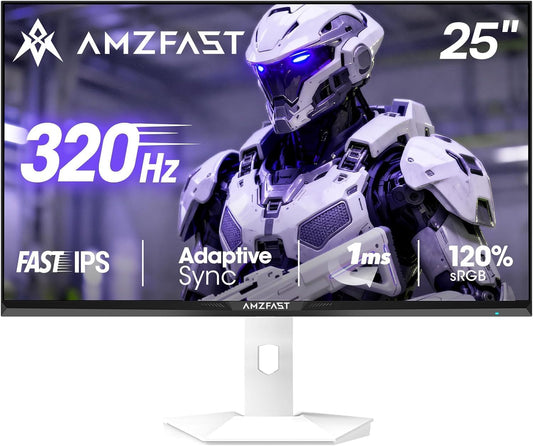 Monitor Gaming Amzfast da 25 Inch - 320Hz (DP), FHD 1920x1080, 1ms MPRT, Fast IPS, sRGB 120%, 16:9, HDR, Adaptive Sync, Eye-Care, HDMI 2.0/DP 1.4, White - AMZG25F6F - QUORE