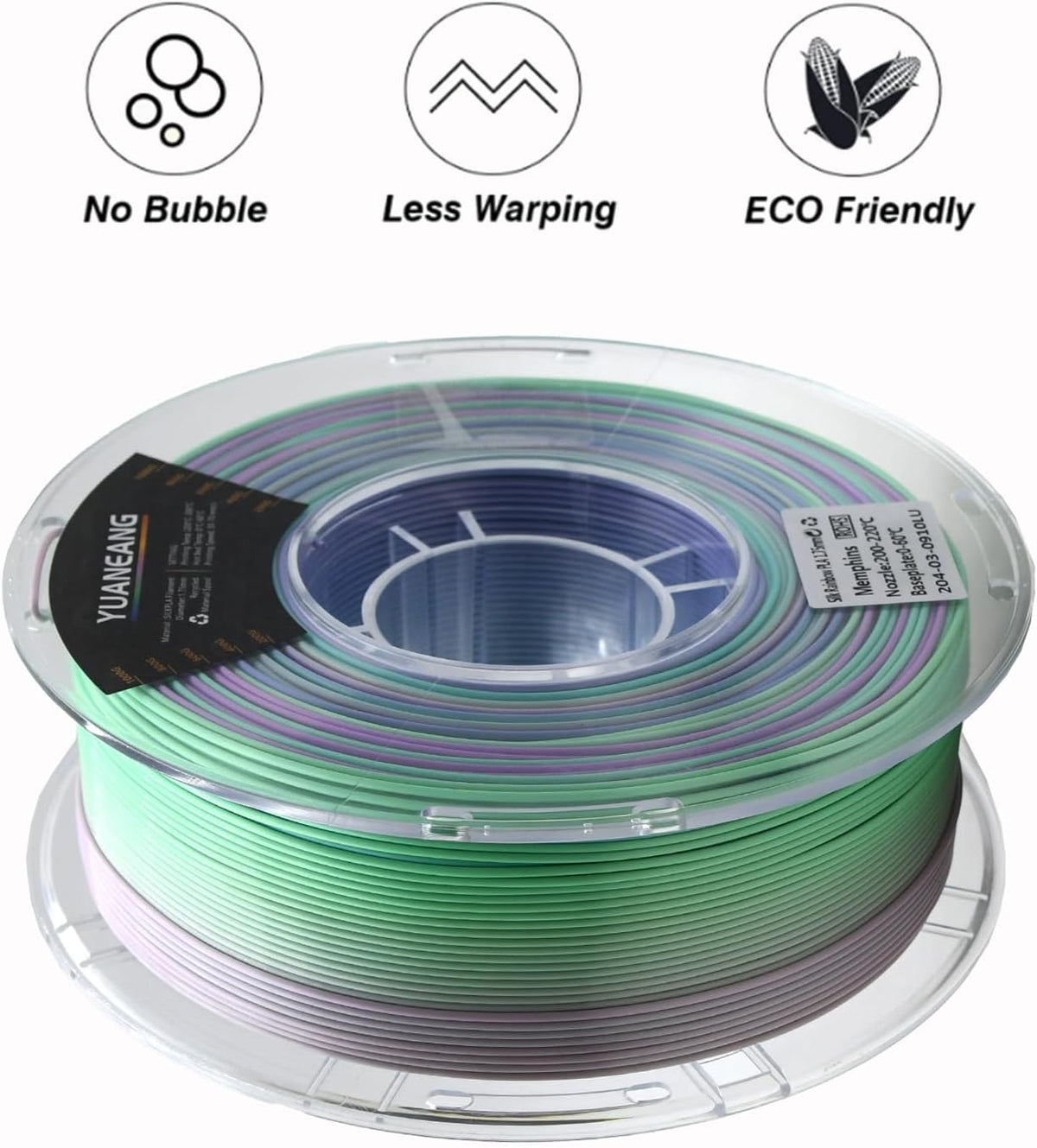 Silk Rainbow PLA 3D-printerfilament, 10 kg, 1,75 mm snelle kleurverandering 3D-printmateriaal, veelkleurig PLA 10 kg spoel, gradiënt filamentbundel voor de meeste FDM 3D-printers