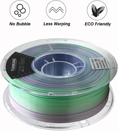 Silk Rainbow PLA 3D-printerfilament, 10 kg, 1,75 mm snelle kleurverandering 3D-printmateriaal, veelkleurig PLA 10 kg spoel, gradiënt filamentbundel voor de meeste FDM 3D-printers